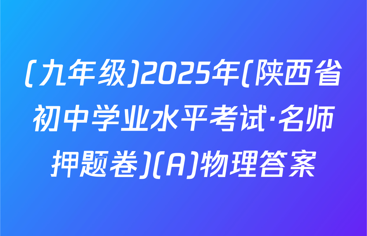(九年级)2025年(陕西省初中学业水平考试·名师押题卷)(A)物理答案