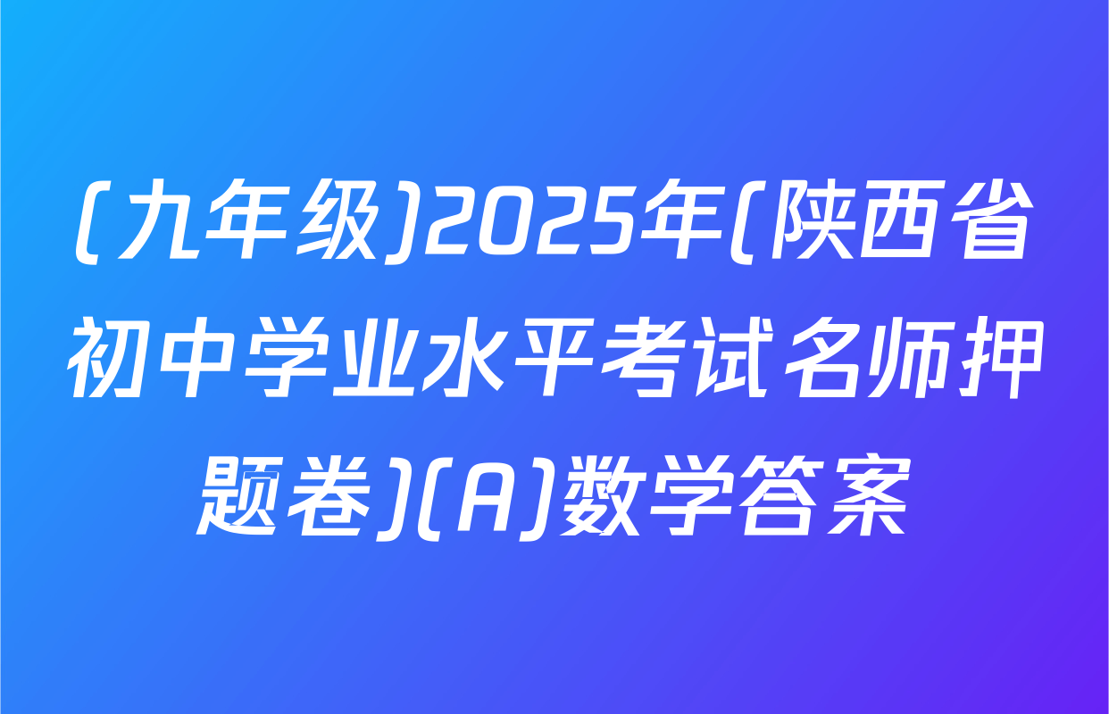 (九年级)2025年(陕西省初中学业水平考试名师押题卷)(A)数学答案
