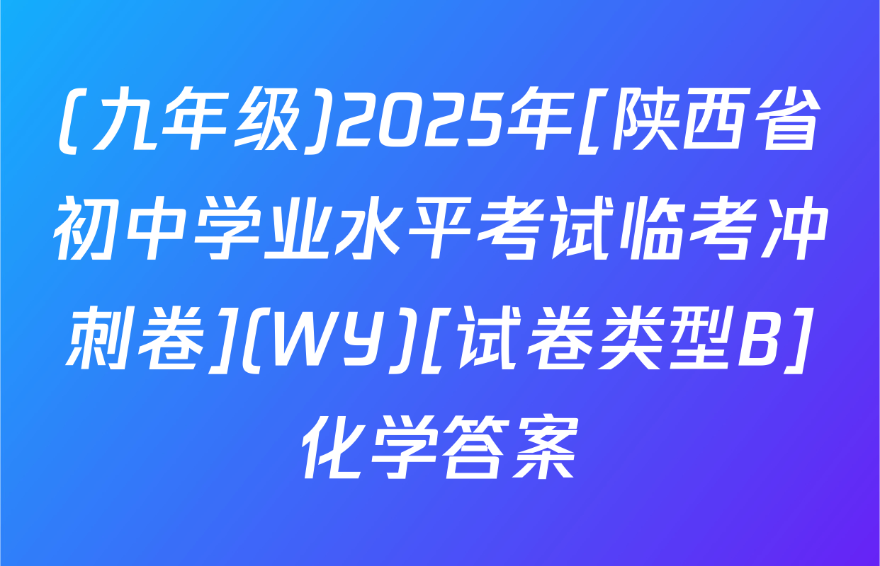(九年级)2025年[陕西省初中学业水平考试临考冲刺卷](WY)[试卷类型B]化学答案