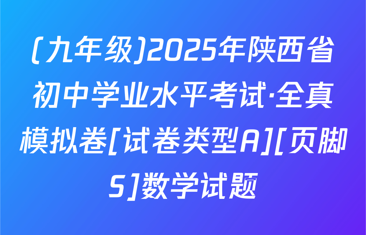 (九年级)2025年陕西省初中学业水平考试·全真模拟卷[试卷类型A][页脚S]数学试题