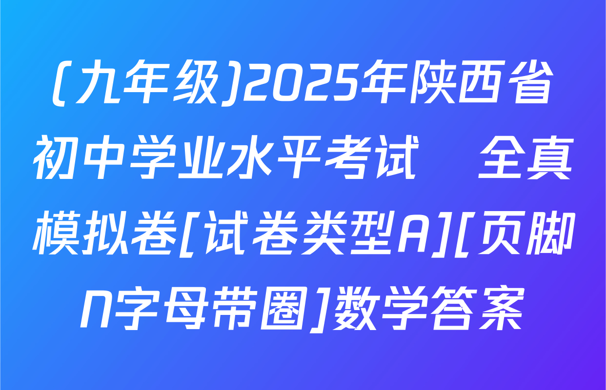 (九年级)2025年陕西省初中学业水平考试•全真模拟卷[试卷类型A][页脚N字母带圈]数学答案