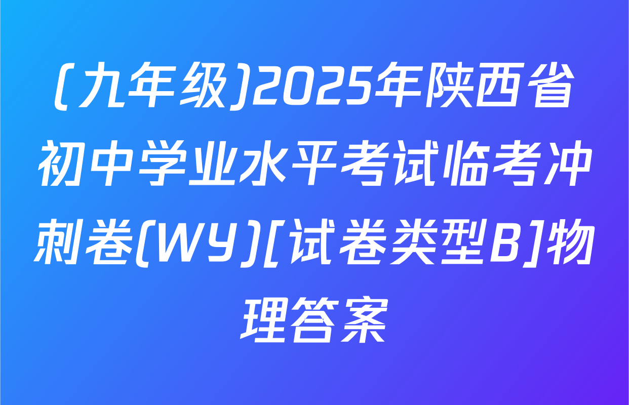 (九年级)2025年陕西省初中学业水平考试临考冲刺卷(WY)[试卷类型B]物理答案