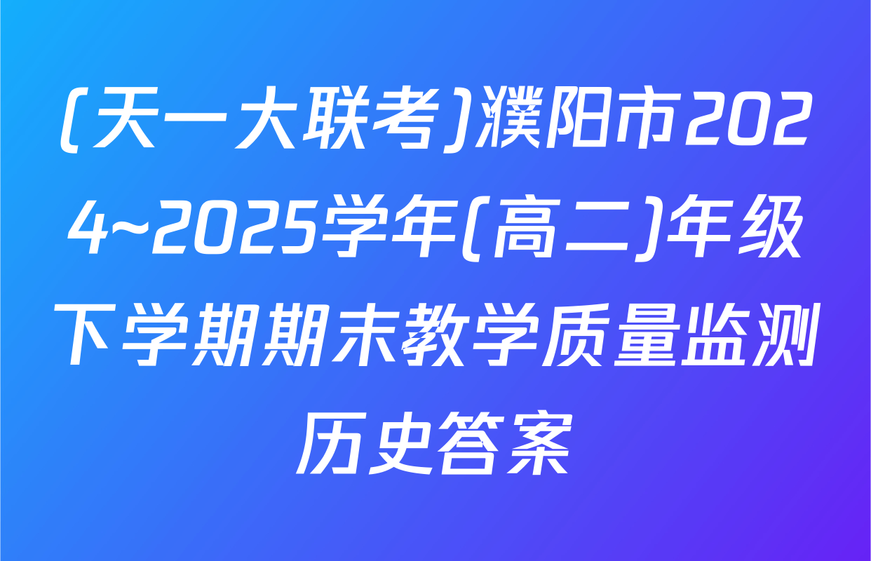 (天一大联考)濮阳市2024~2025学年(高二)年级下学期期末教学质量监测历史答案