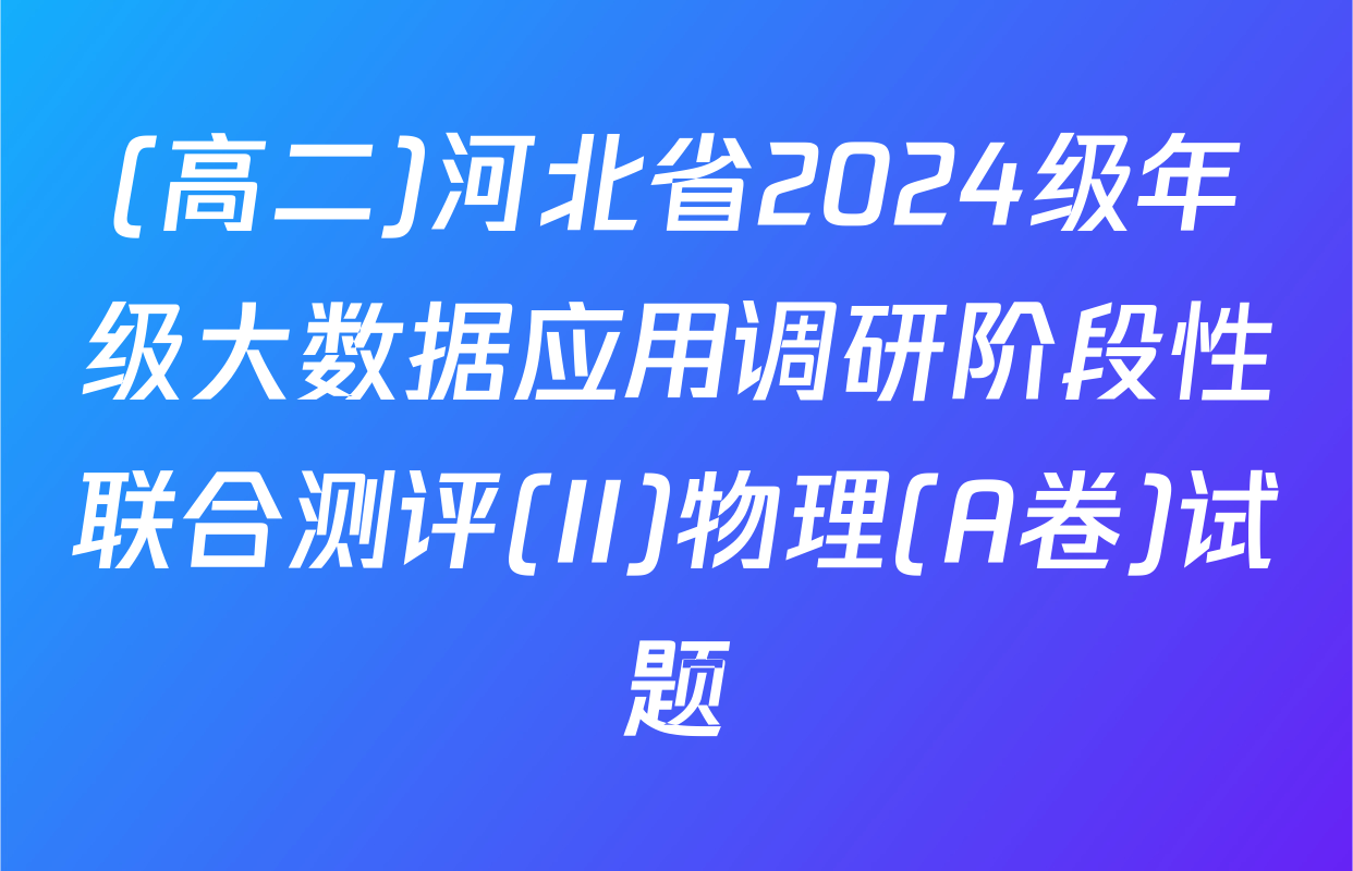 (高二)河北省2024级年级大数据应用调研阶段性联合测评(II)物理(A卷)试题