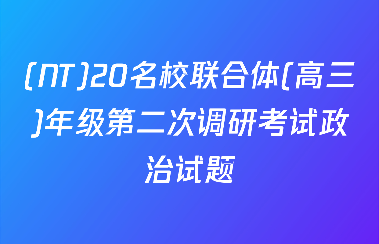(NT)20名校联合体(高三)年级第二次调研考试政治试题