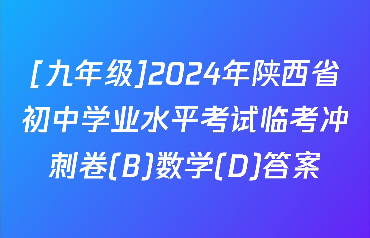 [九年级]2024年陕西省初中学业水平考试临考冲刺卷(B)数学(D)答案