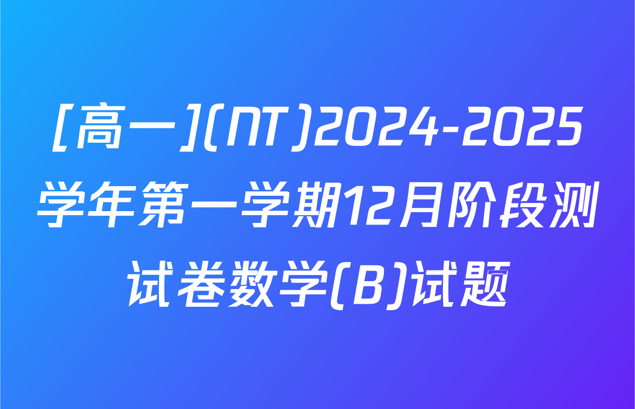 [高一](NT)2024-2025学年第一学期12月阶段测试卷数学(B)试题