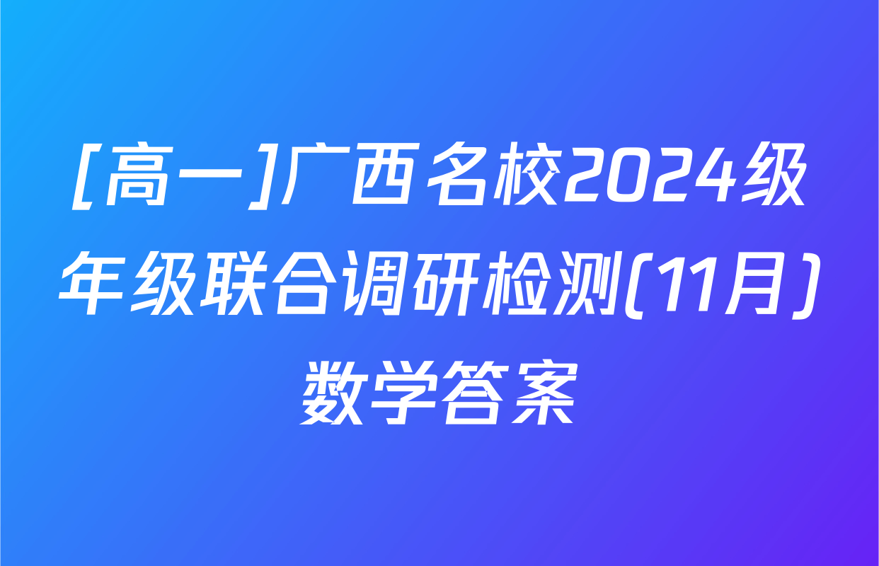 [高一]广西名校2024级年级联合调研检测(11月)数学答案