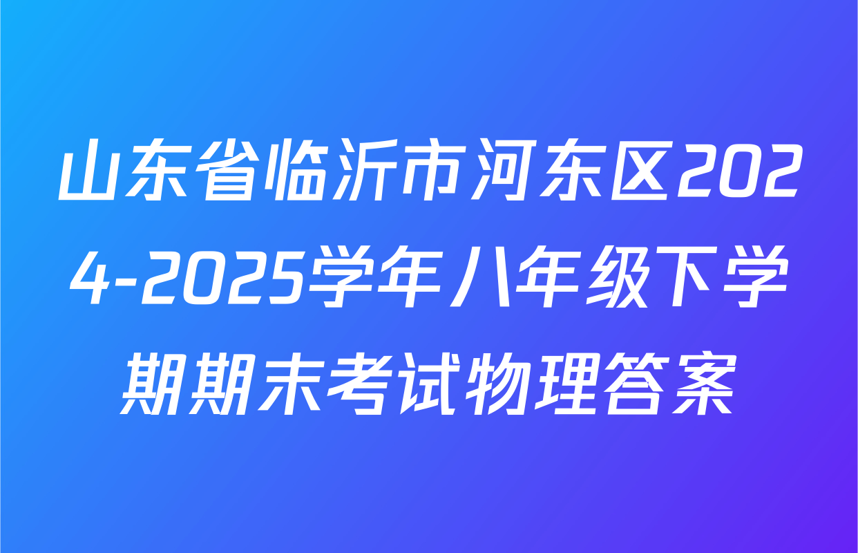 山东省临沂市河东区2024-2025学年八年级下学期期末考试物理答案