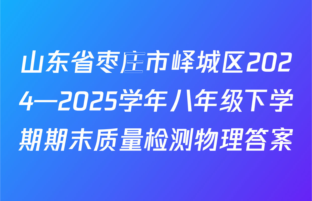 山东省枣庄市峄城区2024—2025学年八年级下学期期末质量检测物理答案