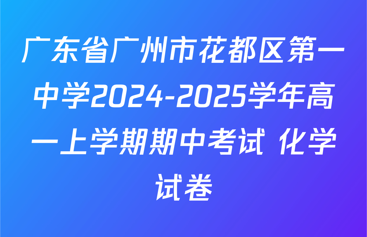 广东省广州市花都区第一中学2024-2025学年高一上学期期中考试 化学试卷