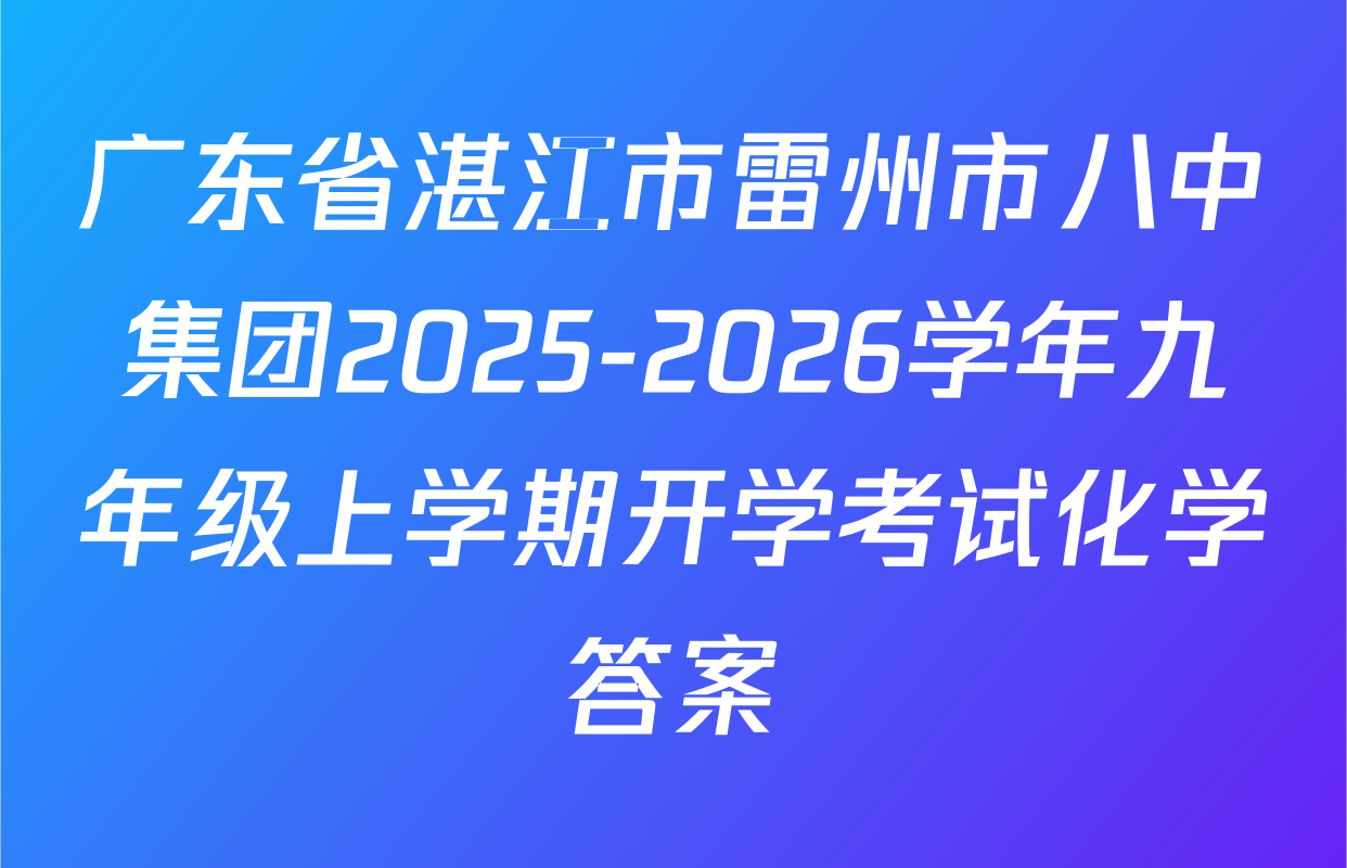 广东省湛江市雷州市八中集团2025-2026学年九年级上学期开学考试化学答案