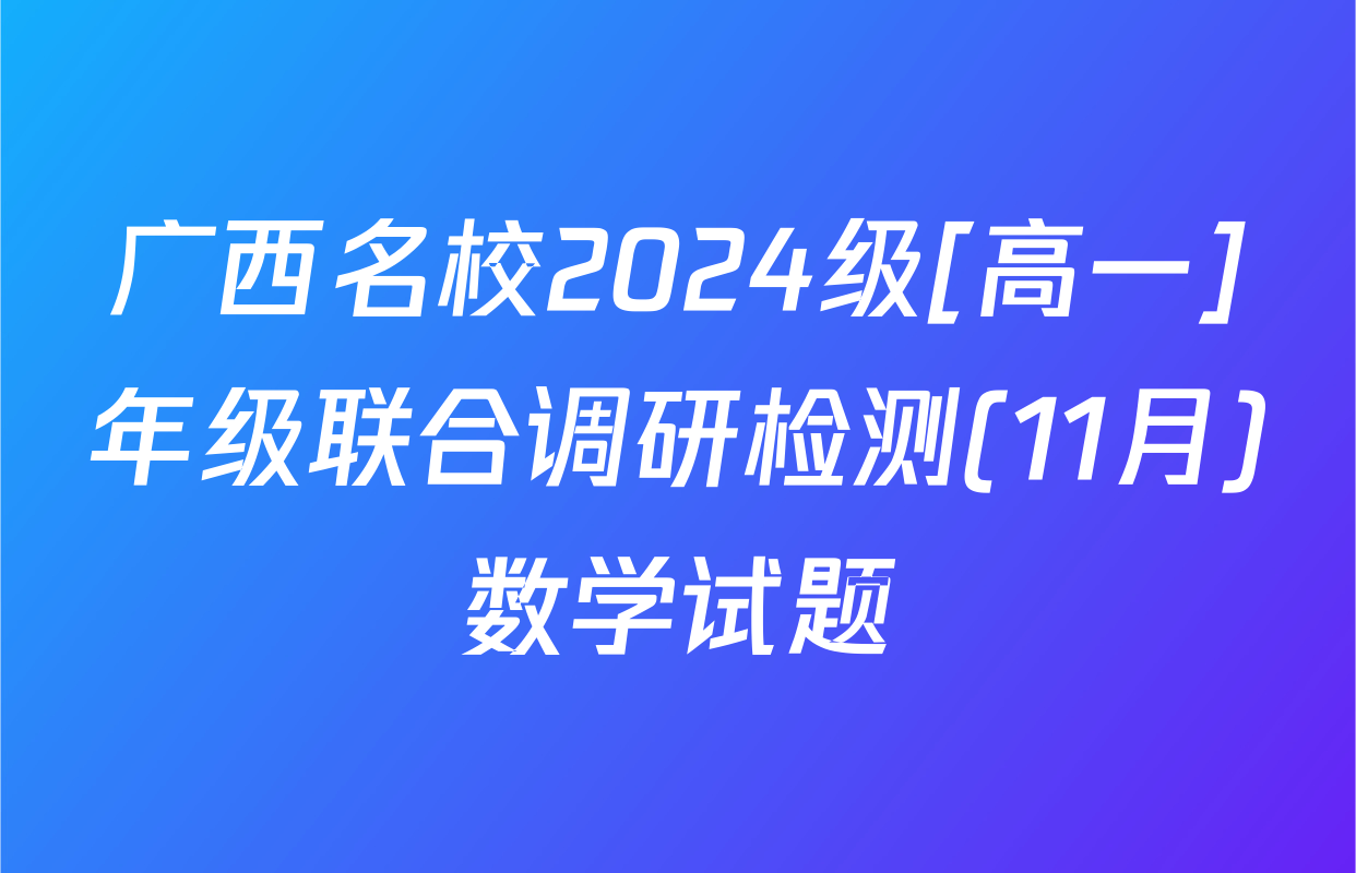 广西名校2024级[高一]年级联合调研检测(11月)数学试题