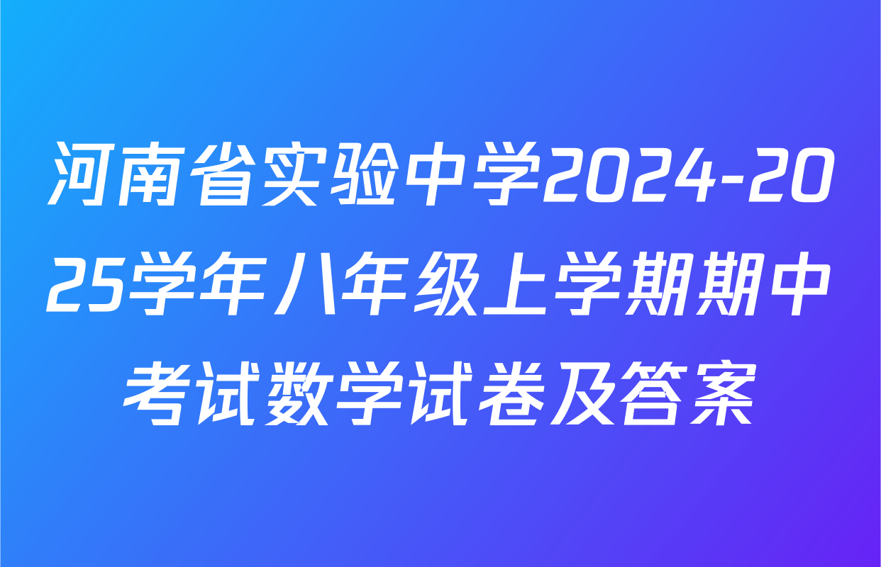 河南省实验中学2024-2025学年八年级上学期期中考试数学试卷及答案