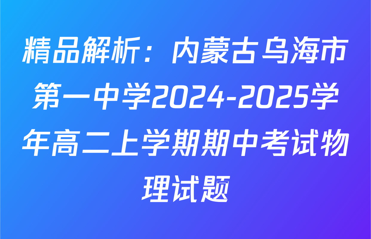 精品解析：内蒙古乌海市第一中学2024-2025学年高二上学期期中考试物理试题