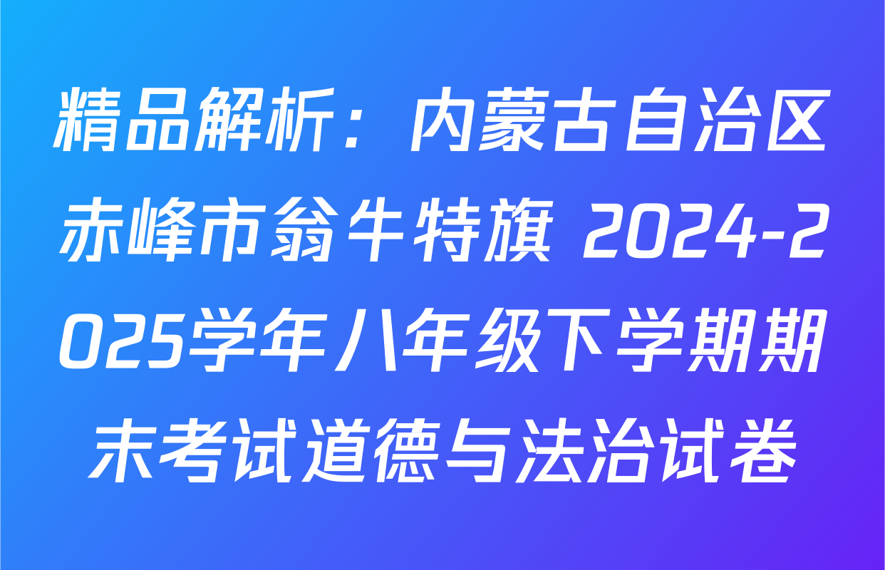 精品解析：内蒙古自治区赤峰市翁牛特旗 2024-2025学年八年级下学期期末考试道德与法治试卷