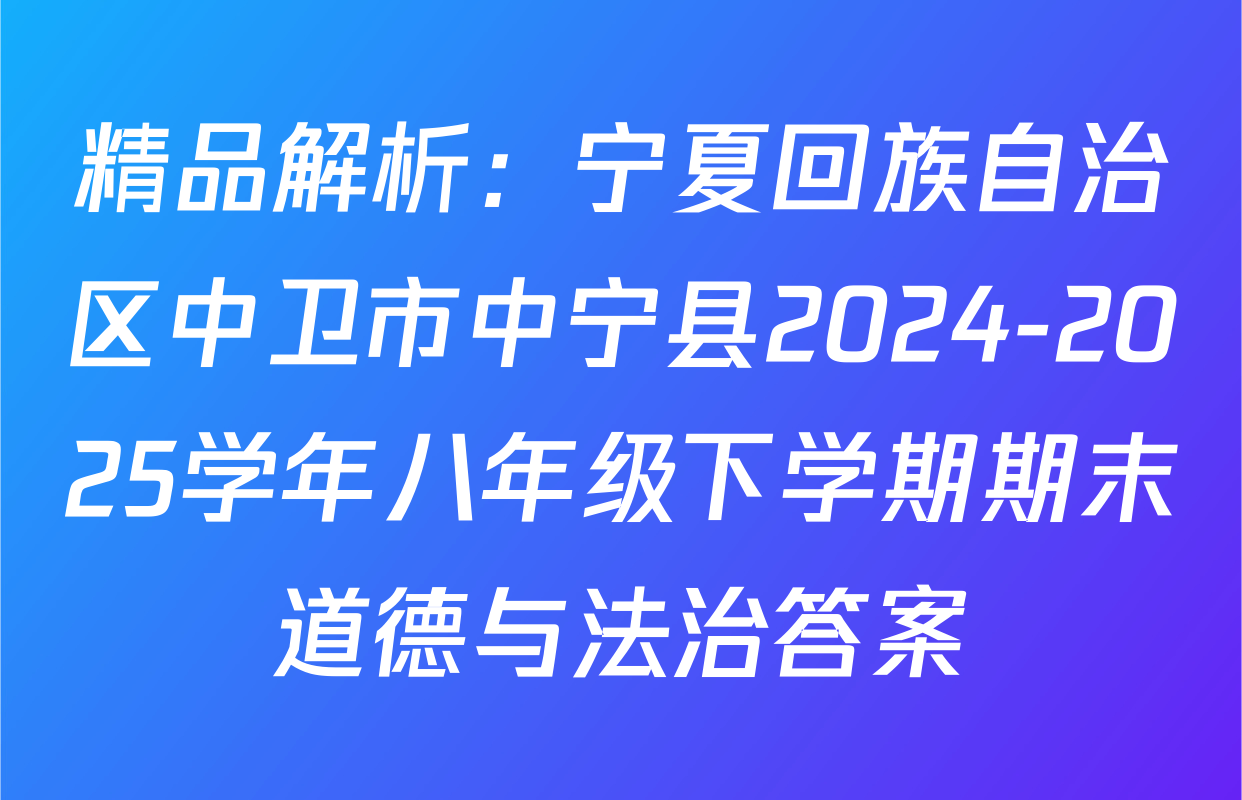 精品解析：宁夏回族自治区中卫市中宁县2024-2025学年八年级下学期期末道德与法治答案