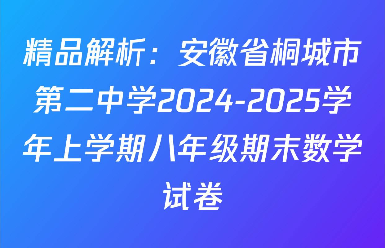精品解析：安徽省桐城市第二中学2024-2025学年上学期八年级期末数学试卷