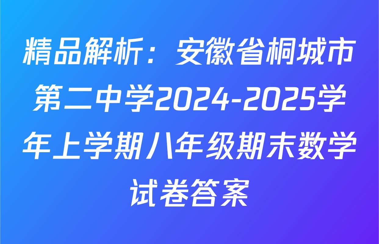 精品解析：安徽省桐城市第二中学2024-2025学年上学期八年级期末数学试卷答案