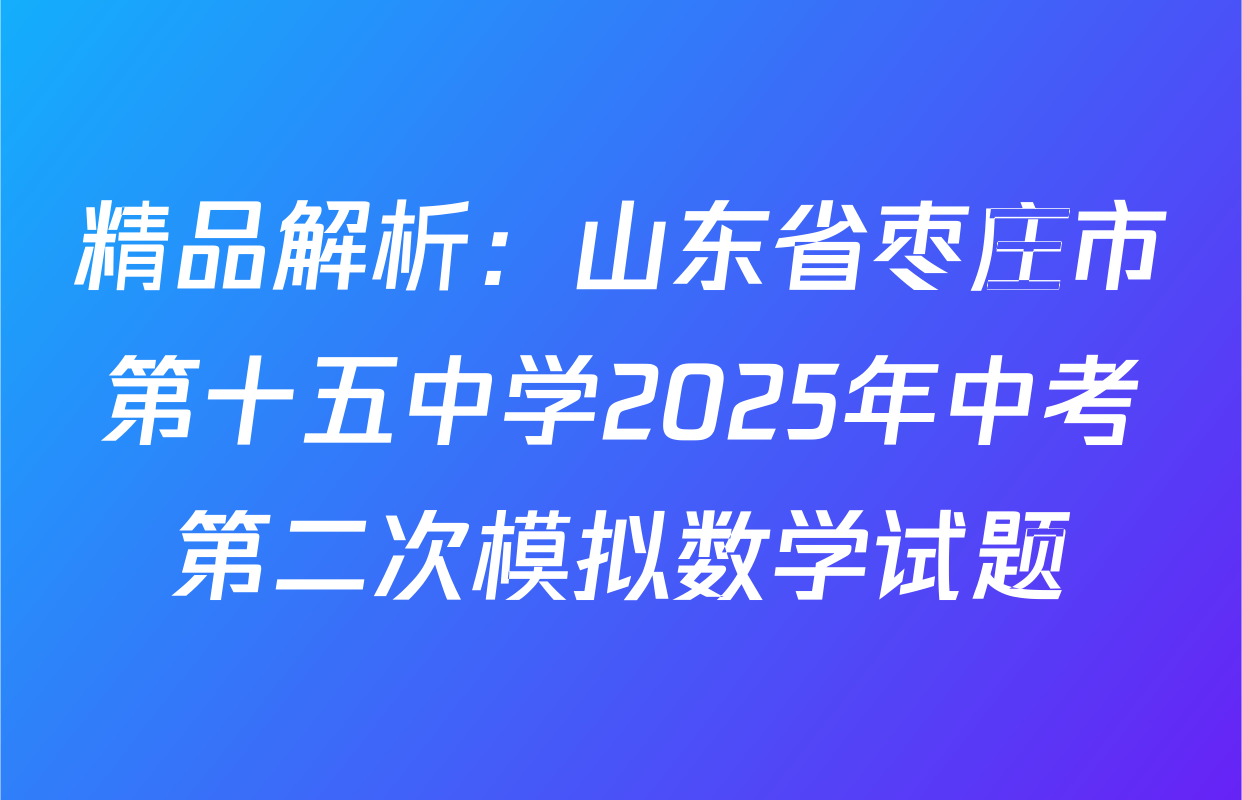 精品解析：山东省枣庄市第十五中学2025年中考第二次模拟数学试题
