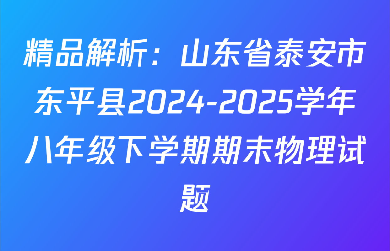 精品解析：山东省泰安市东平县2024-2025学年八年级下学期期末物理试题