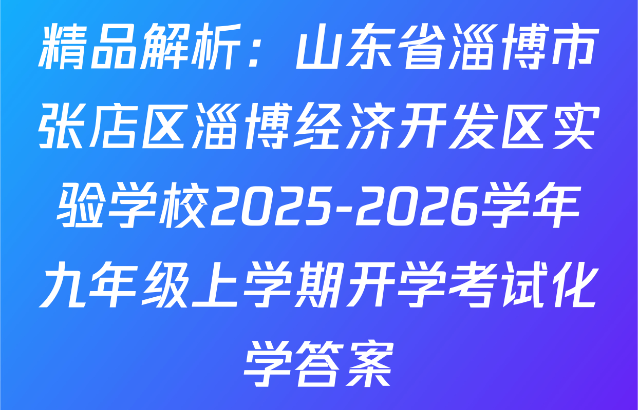 精品解析：山东省淄博市张店区淄博经济开发区实验学校2025-2026学年九年级上学期开学考试化学答案