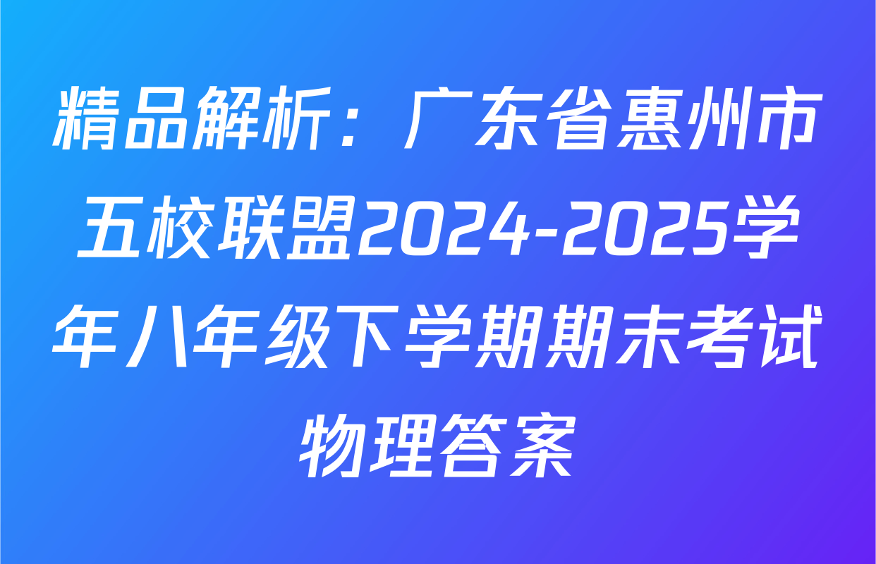 精品解析：广东省惠州市五校联盟2024-2025学年八年级下学期期末考试物理答案
