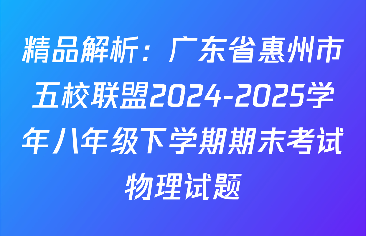 精品解析：广东省惠州市五校联盟2024-2025学年八年级下学期期末考试物理试题