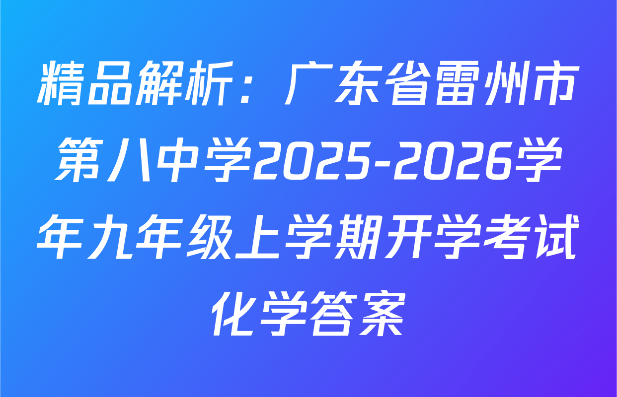 精品解析：广东省雷州市第八中学2025-2026学年九年级上学期开学考试化学答案