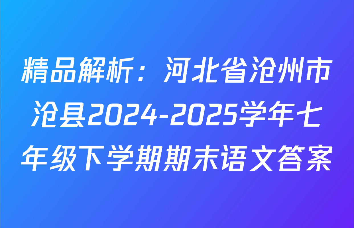 精品解析：河北省沧州市沧县2024-2025学年七年级下学期期末语文答案