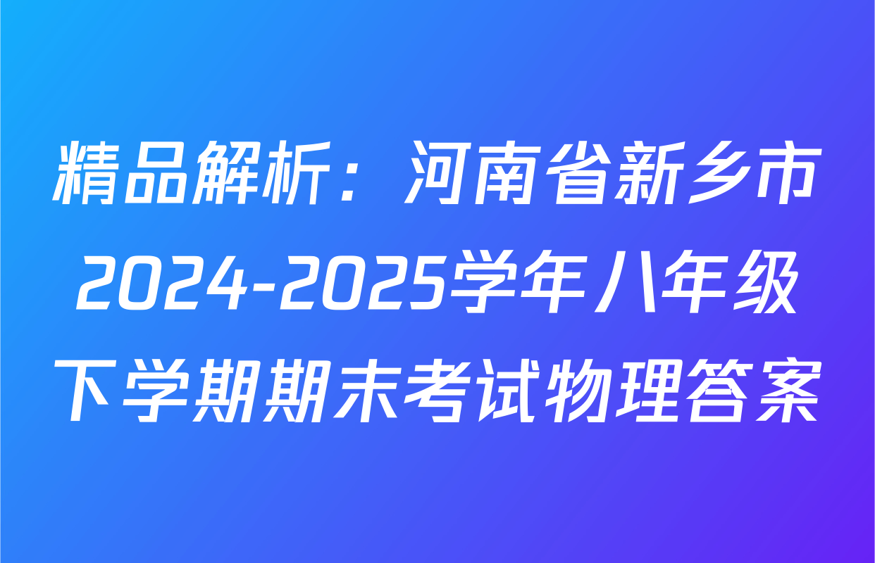 精品解析：河南省新乡市2024-2025学年八年级下学期期末考试物理答案