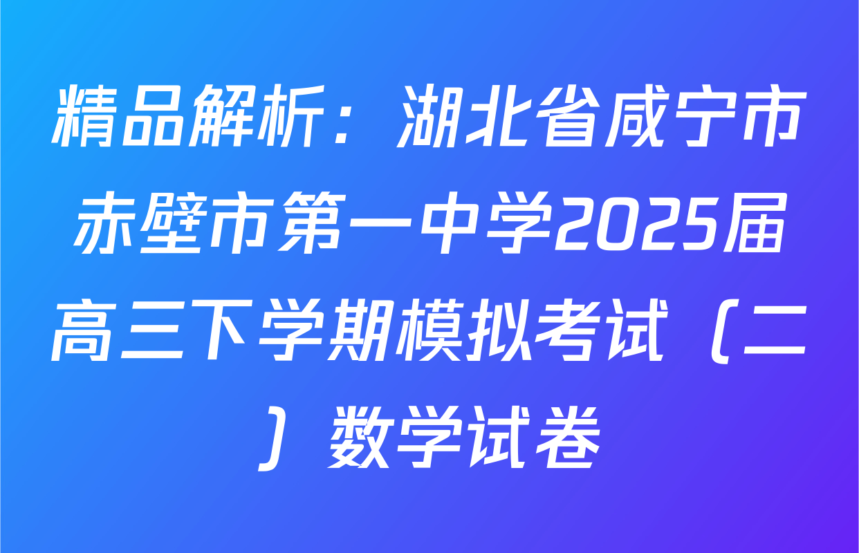 精品解析：湖北省咸宁市赤壁市第一中学2025届高三下学期模拟考试（二）数学试卷