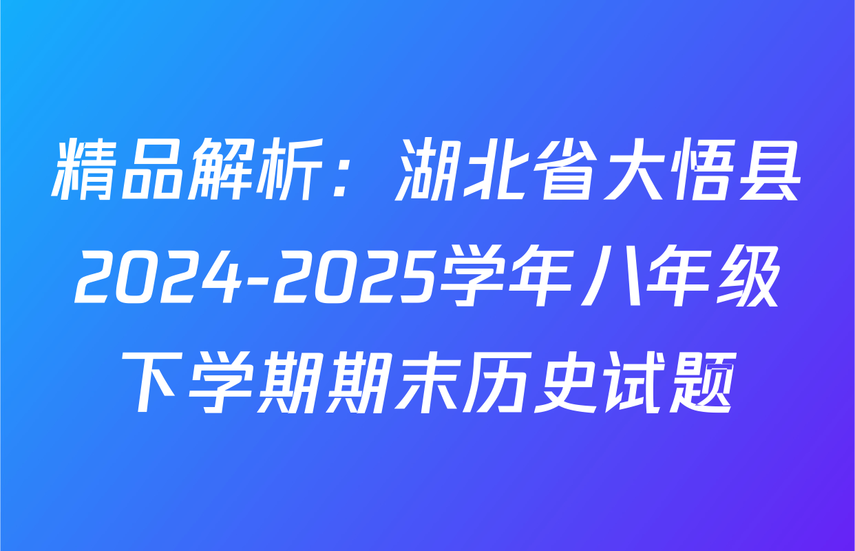 精品解析：湖北省大悟县2024-2025学年八年级下学期期末历史试题