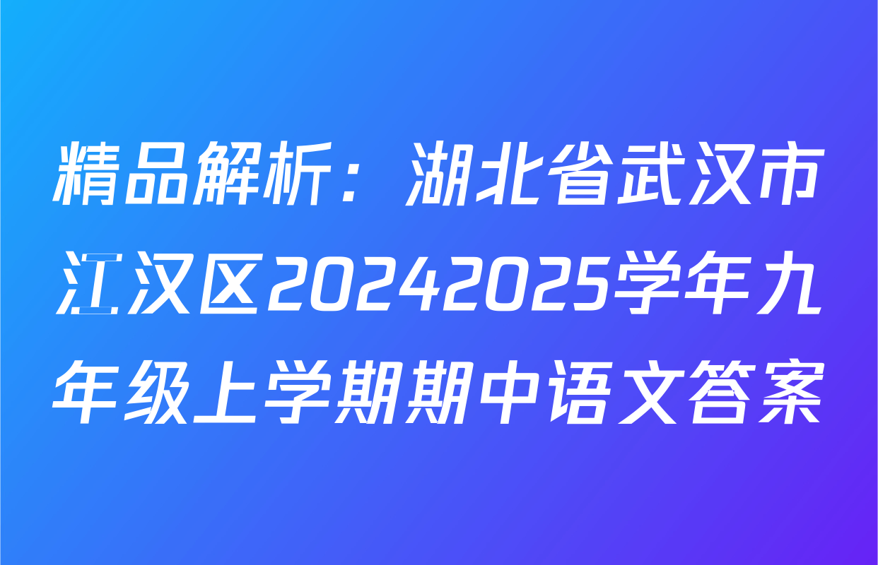 精品解析：湖北省武汉市江汉区20242025学年九年级上学期期中语文答案