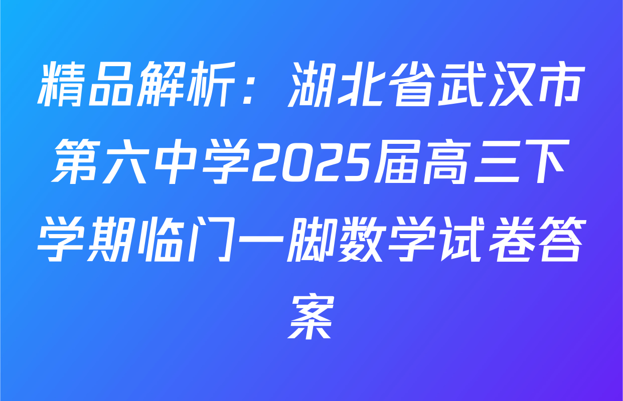 精品解析：湖北省武汉市第六中学2025届高三下学期临门一脚数学试卷答案