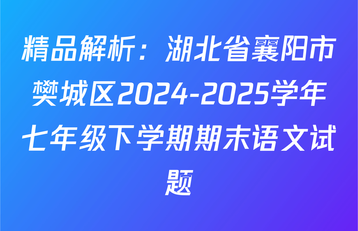 精品解析：湖北省襄阳市樊城区2024-2025学年七年级下学期期末语文试题