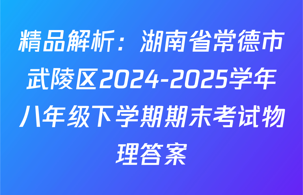 精品解析：湖南省常德市武陵区2024-2025学年八年级下学期期末考试物理答案