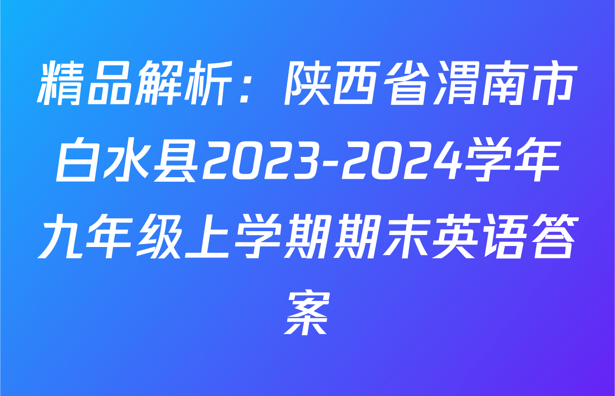 精品解析：陕西省渭南市白水县2023-2024学年九年级上学期期末英语答案