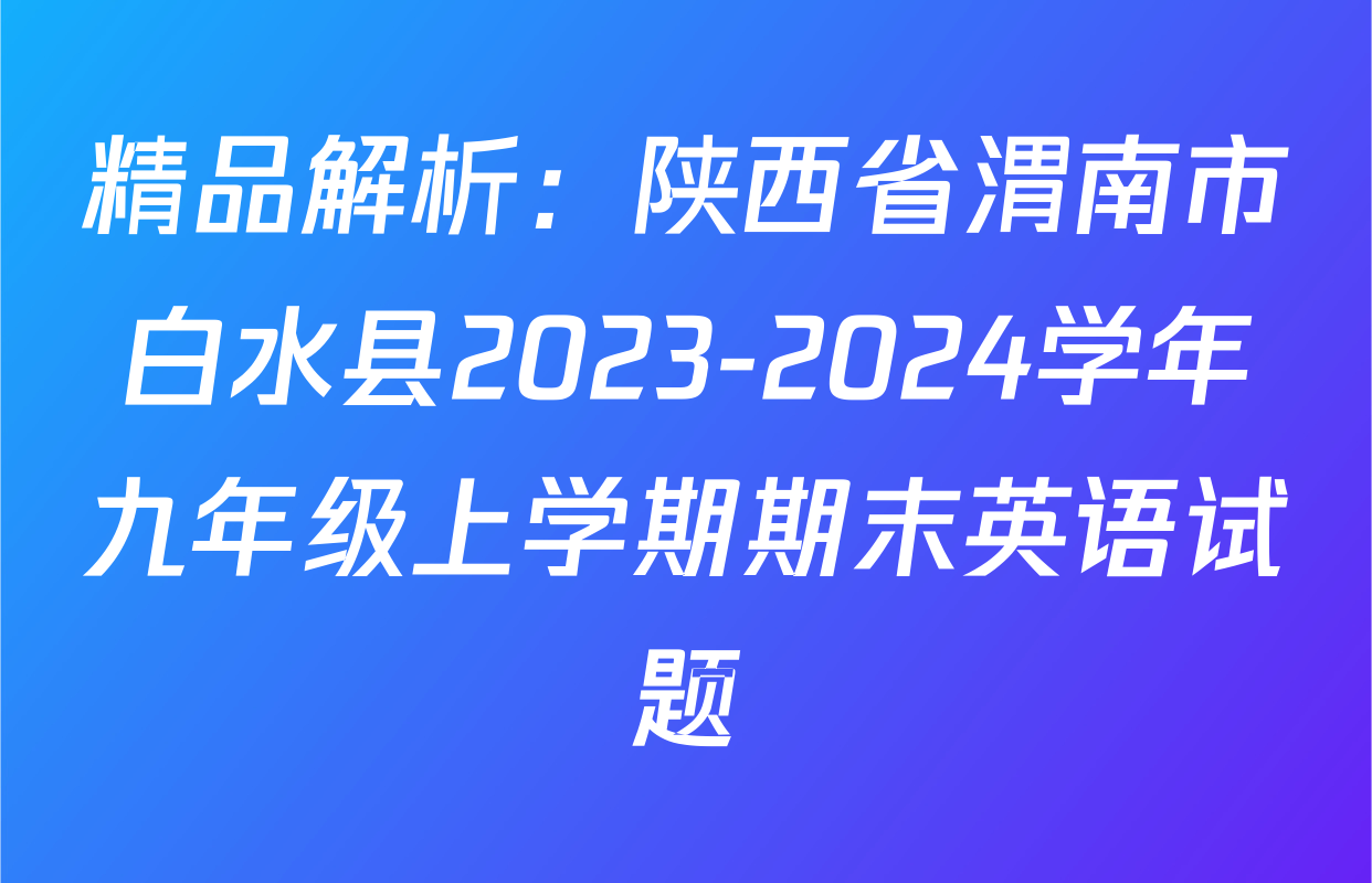 精品解析：陕西省渭南市白水县2023-2024学年九年级上学期期末英语试题