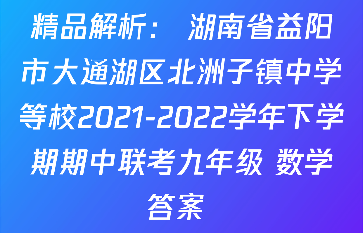 精品解析： 湖南省益阳市大通湖区北洲子镇中学等校2021-2022学年下学期期中联考九年级 数学答案 