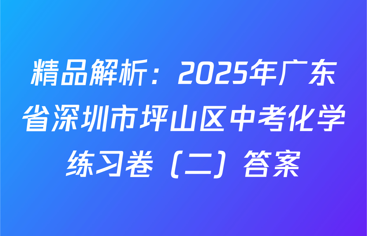 精品解析：2025年广东省深圳市坪山区中考化学练习卷（二）答案