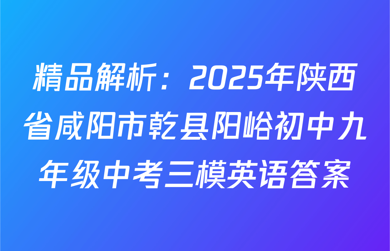 精品解析：2025年陕西省咸阳市乾县阳峪初中九年级中考三模英语答案