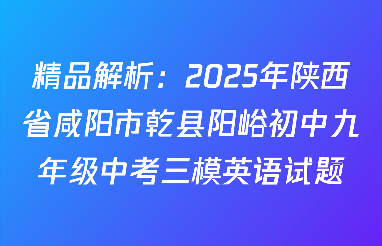 精品解析：2025年陕西省咸阳市乾县阳峪初中九年级中考三模英语试题