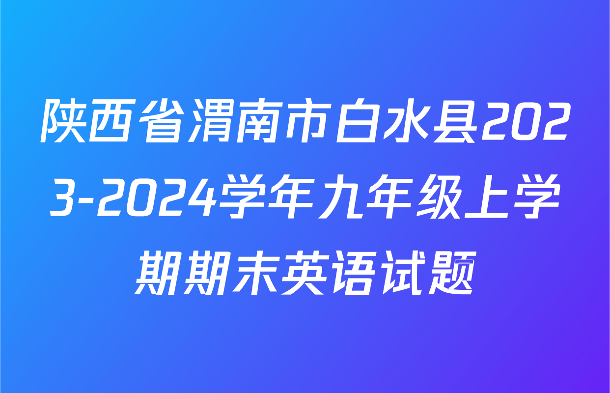 陕西省渭南市白水县2023-2024学年九年级上学期期末英语试题