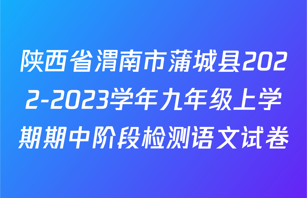 陕西省渭南市蒲城县2022-2023学年九年级上学期期中阶段检测语文试卷