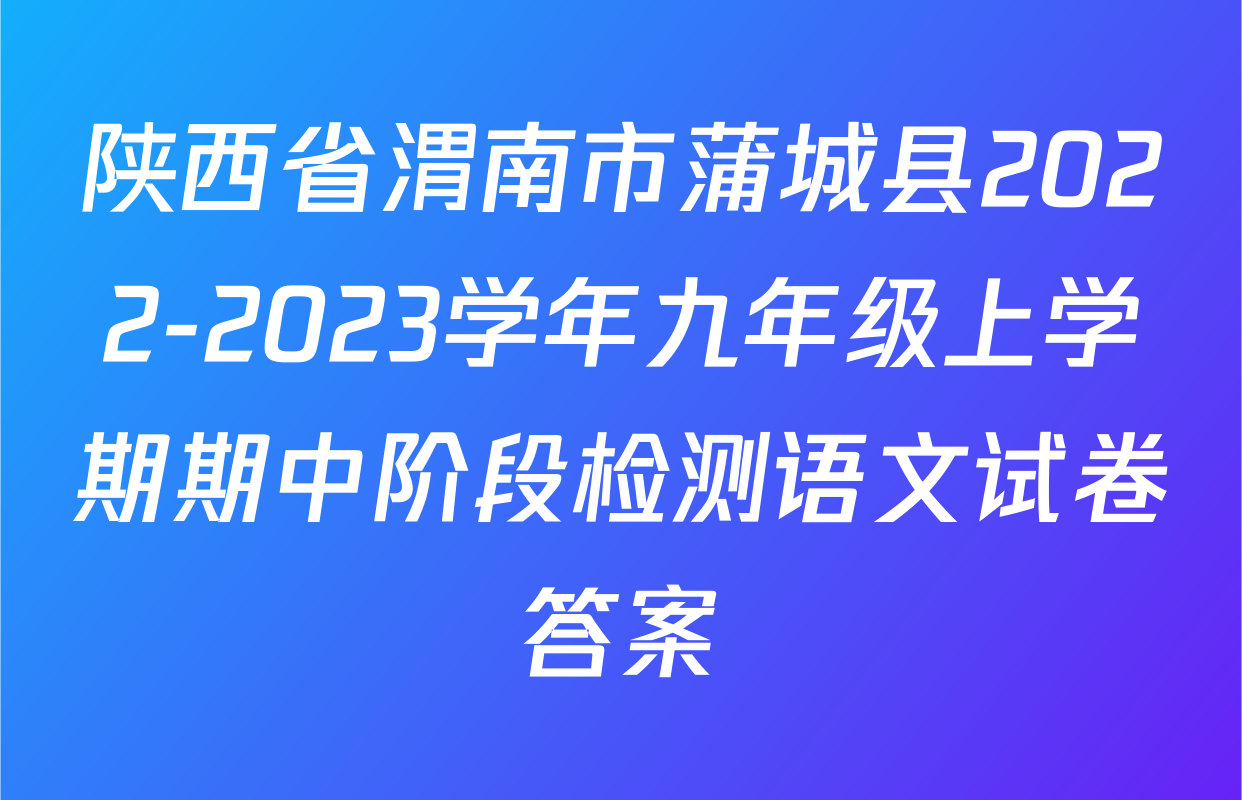 陕西省渭南市蒲城县2022-2023学年九年级上学期期中阶段检测语文试卷答案
