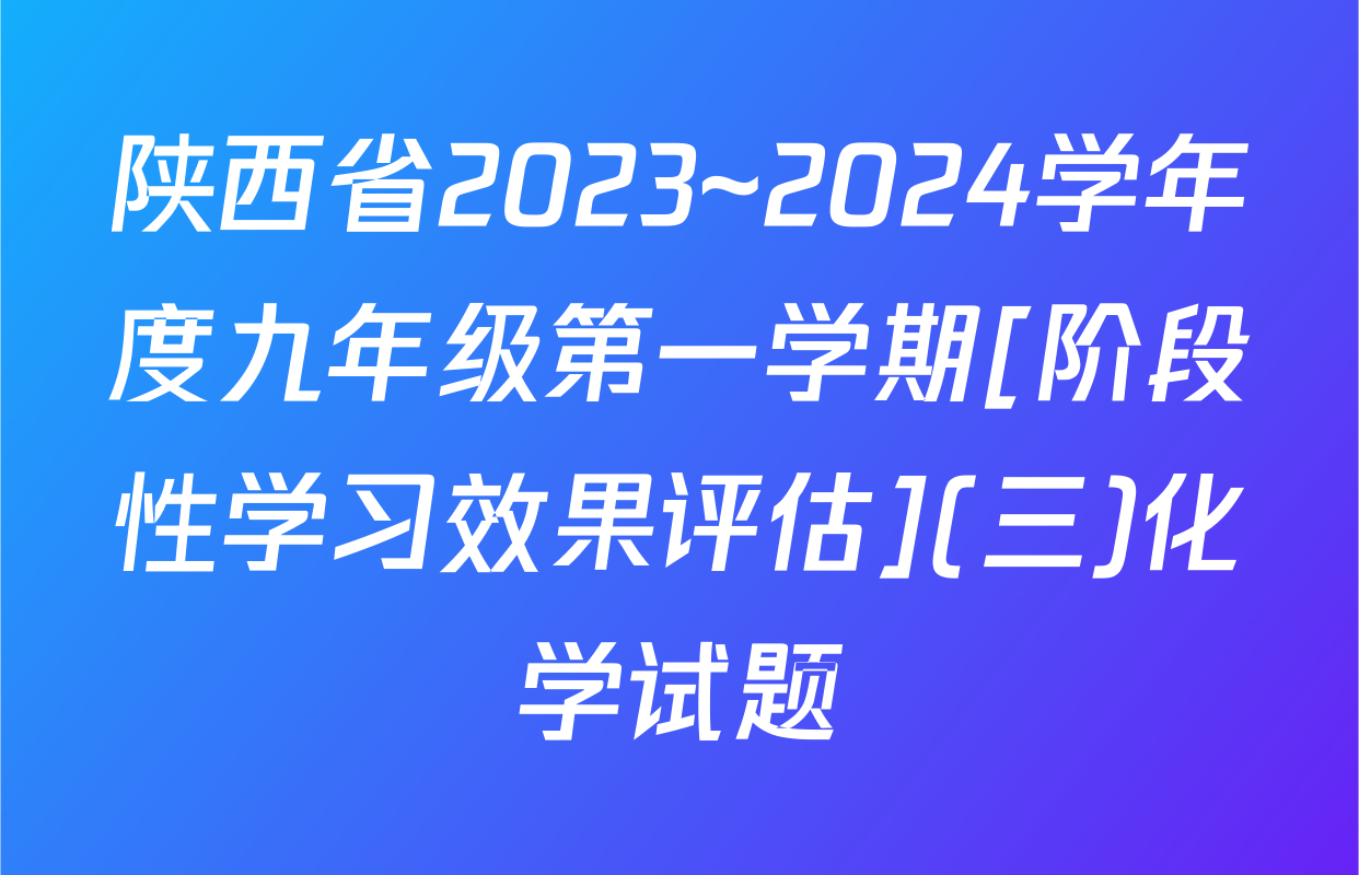 陕西省2023~2024学年度九年级第一学期[阶段性学习效果评估](三)化学试题