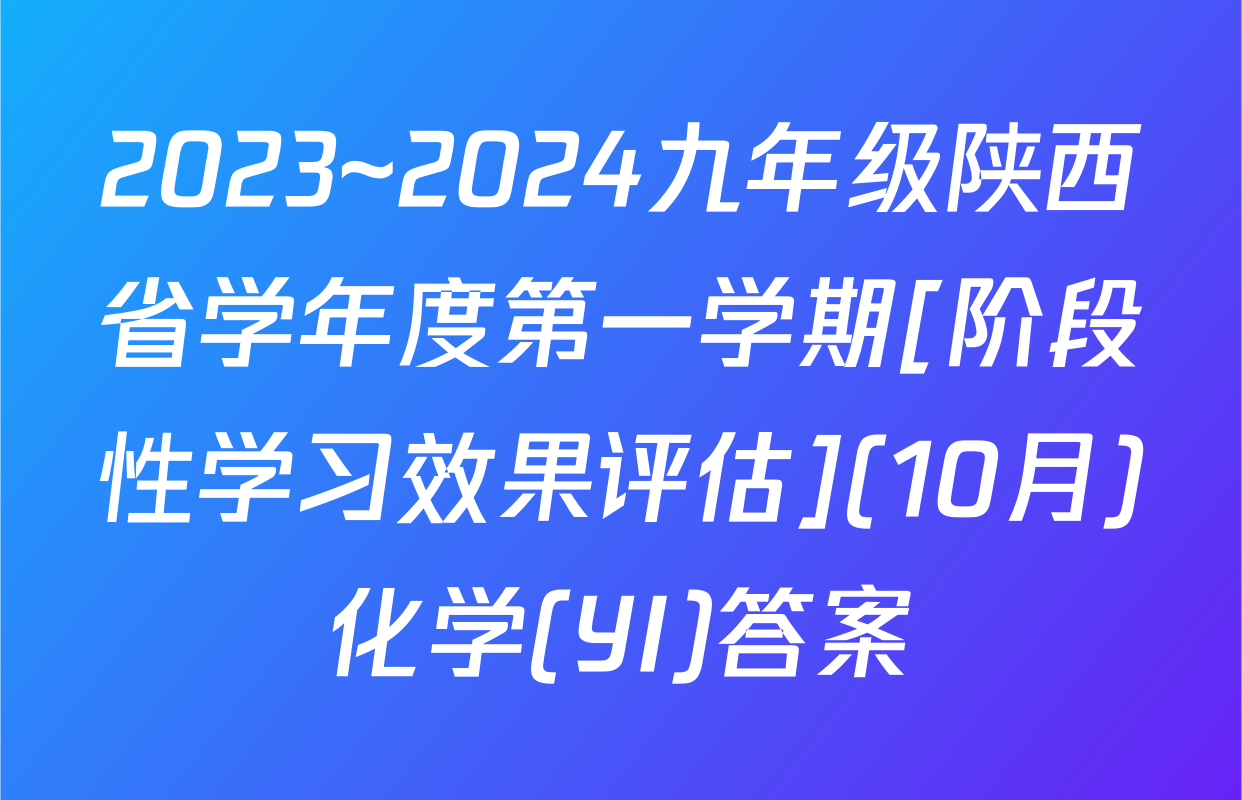 2023~2024九年级陕西省学年度第一学期[阶段性学习效果评估](10月)化学(YI)答案