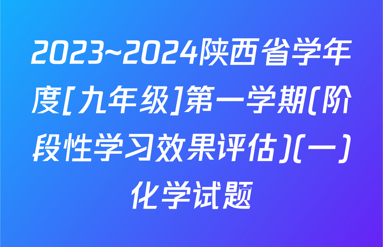 2023~2024陕西省学年度[九年级]第一学期(阶段性学习效果评估)(一)化学试题