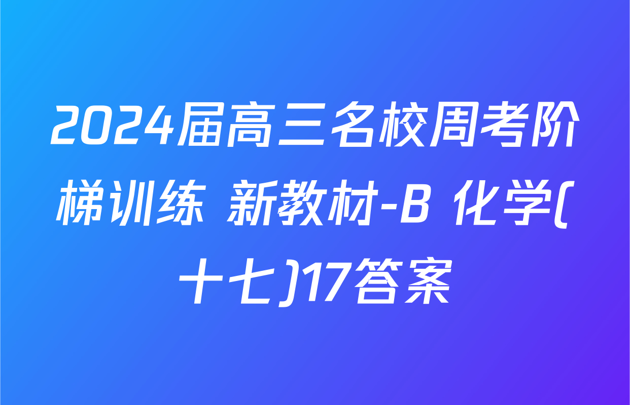 2024届高三名校周考阶梯训练 新教材-B 化学(十七)17答案